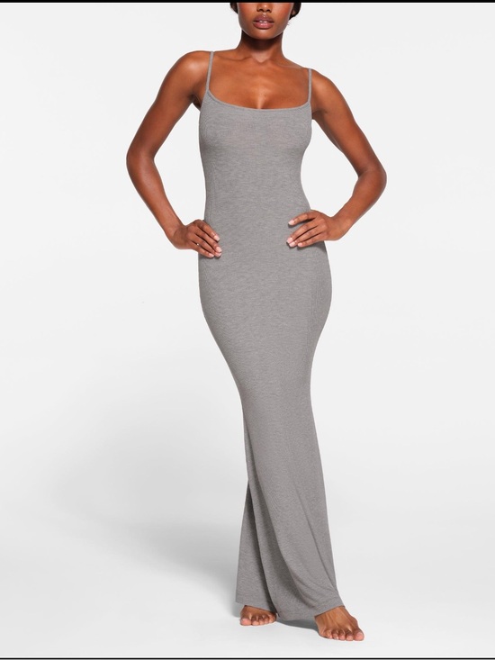 SKIMS Dresses & Skirts - SKIMS Soft Lounge Long Slip Dress Heather Gray Ribbed Maxi Size L